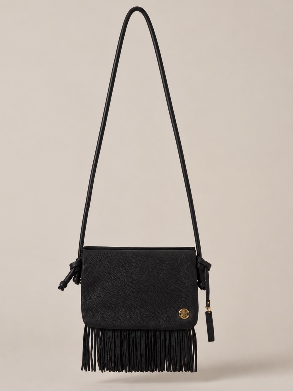 Vince Camuto Black 100% Leather Fringe Crossbody Bag Boho Chic Festival Western